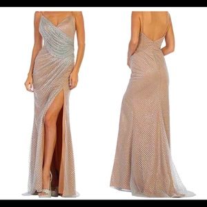 May queen split hem dress nude